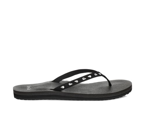 Sanuk Womens Yoga Joy Bling Rhinestone Black Flip Flops | KISHWD406